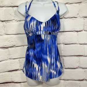 Athleta SZXL Blue Swimsuit Top Adjustable Straps Padded Tankini Lined EUC
